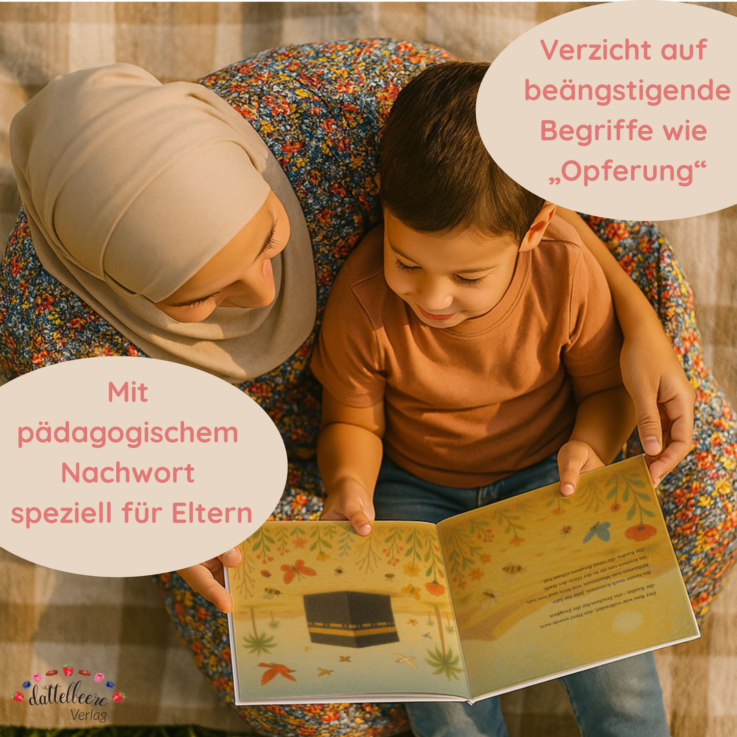 Muslimische Mutter liest islamisches Kinderbuch über Ibrahim (a. s.) mit Kind – kindgerecht & pädagogisch begleitet