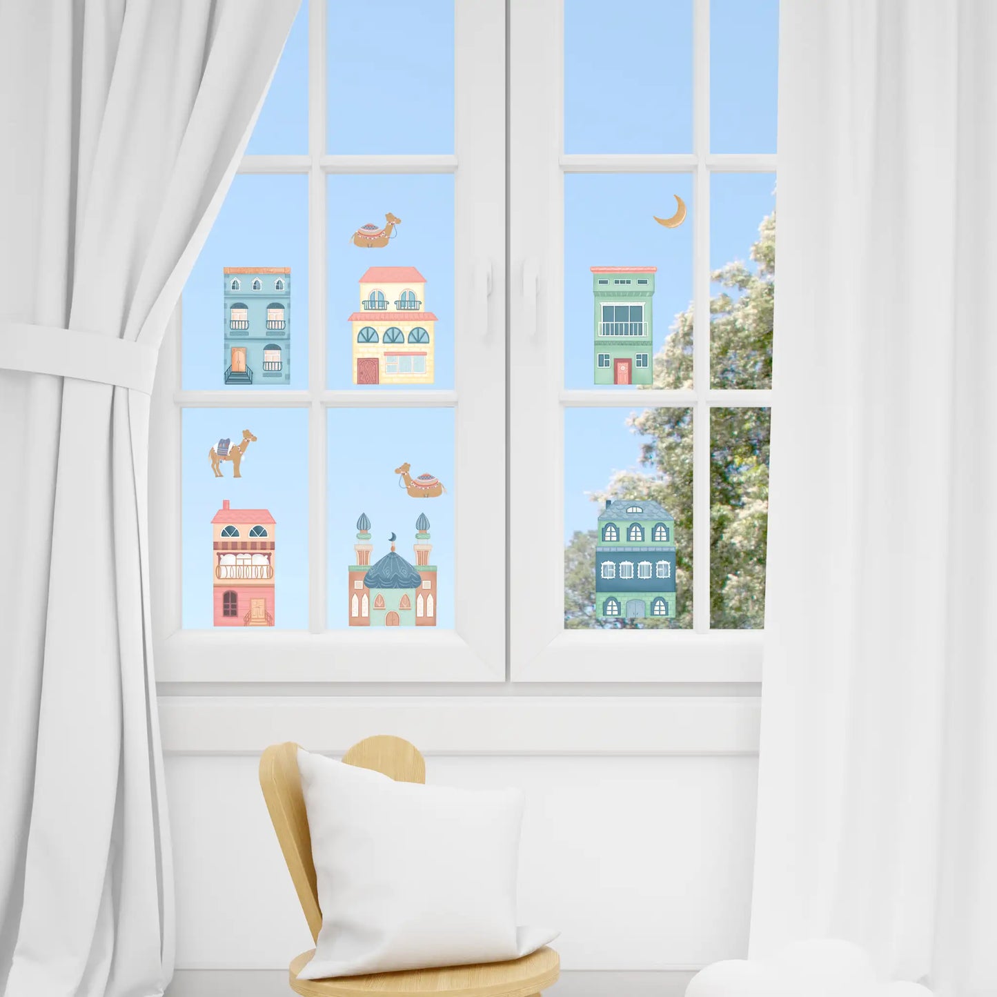 Selbstklebende Fensterbilder „Moschee & Huizen“